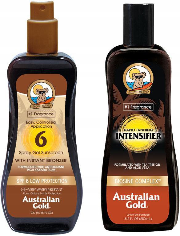 Bronzer ve spreji Australian Gold Spf 6 237 ml pleťové mléko Rapid Intensifier 250 ml