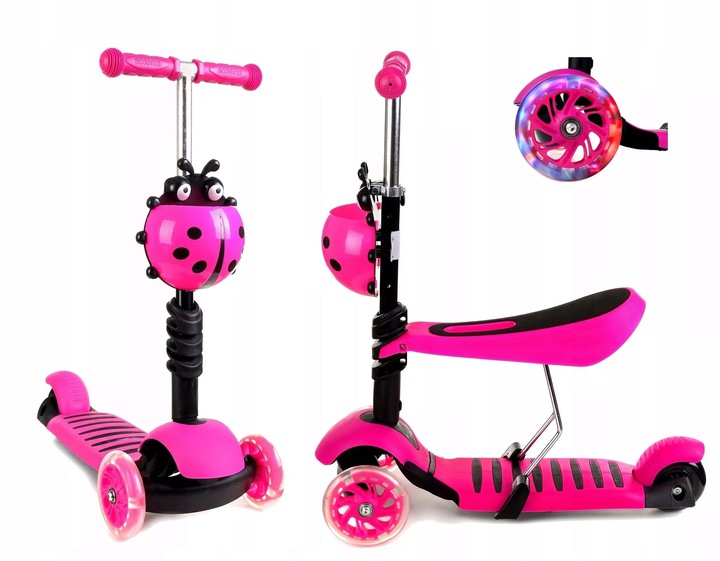 HULAJNOGA TRÓJKOŁOWA BALANSOWA LED 5W1 BIEDRONKA dla dzieci jeździk LED Kolor Niebieski