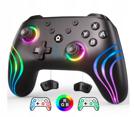 SWANPOW Pad bezprzewodowy do konsoli Nintendo Switch czarny RGB wibracja