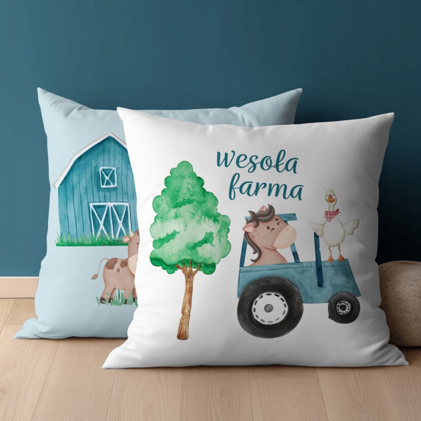 POSZEWKA DZIECIĘCA BAWEŁNIANA NIEBIESKA 40x40 psba0004b TRAKTOR ZWIERZĘTA Marka Detexpol