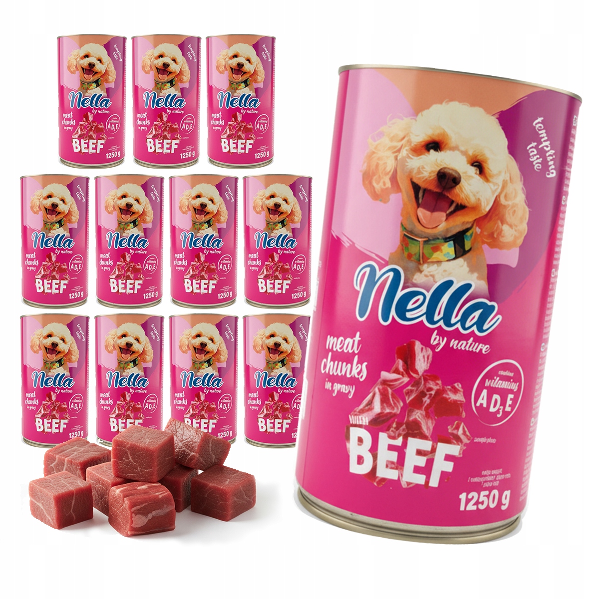 Vlhké Krmivo Pro Psa Nella Kousky Masa V Omáčce S Hovězím Masem Chunks 12x1250 g
