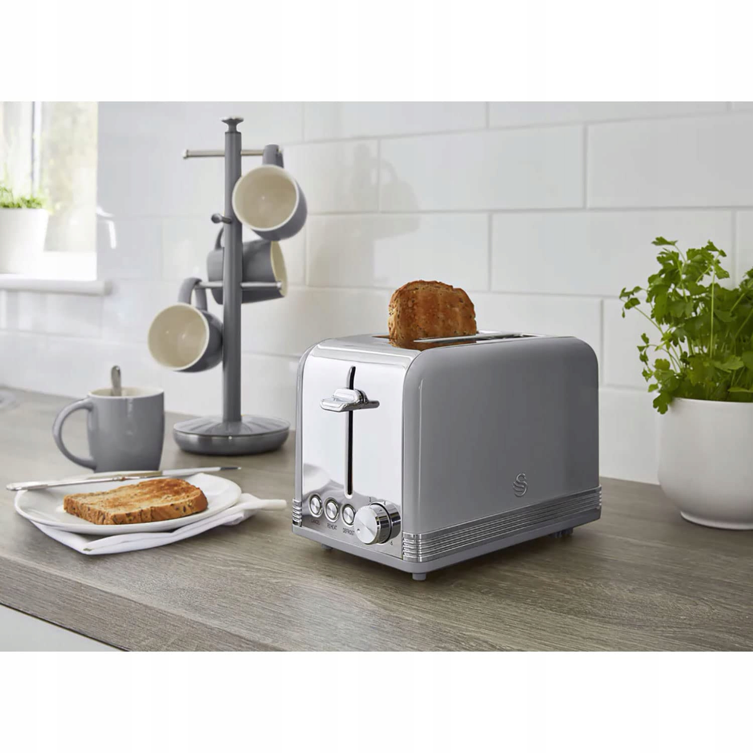 SWAN Retro Toster 2-Slotowy Vintage Design 6 Poziomów Szary 815W — miniatura 3