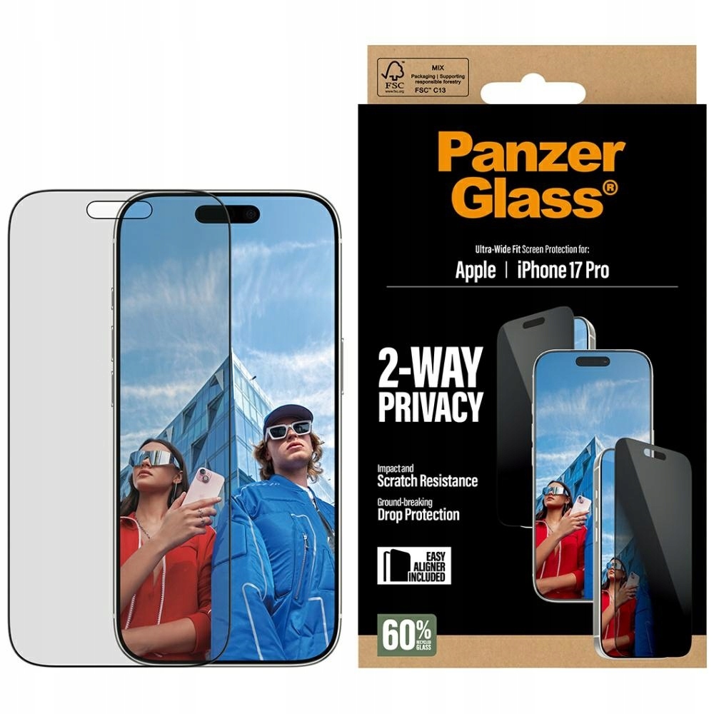 Sklo s privátním filtrem PanzerGlass Ultra-Wide Fit EasyAligner pro iPhone 17 Pro