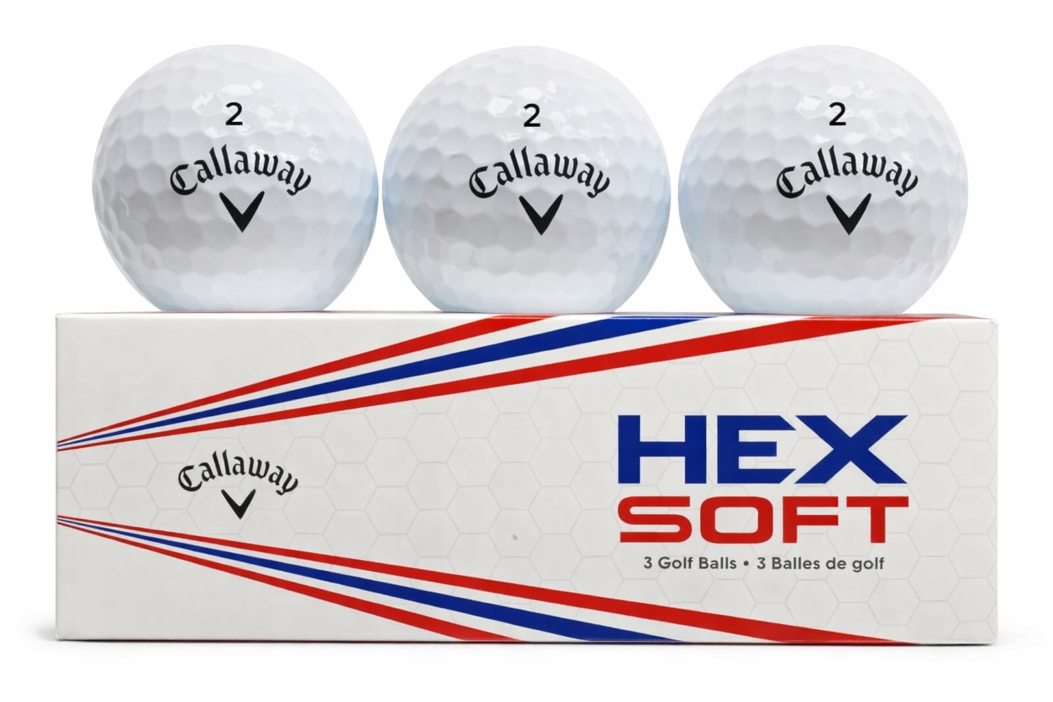 Oryginalne Piłki Golfowe Callaway Hex Soft Zestaw 3 Sztuk Z Numerem 2
