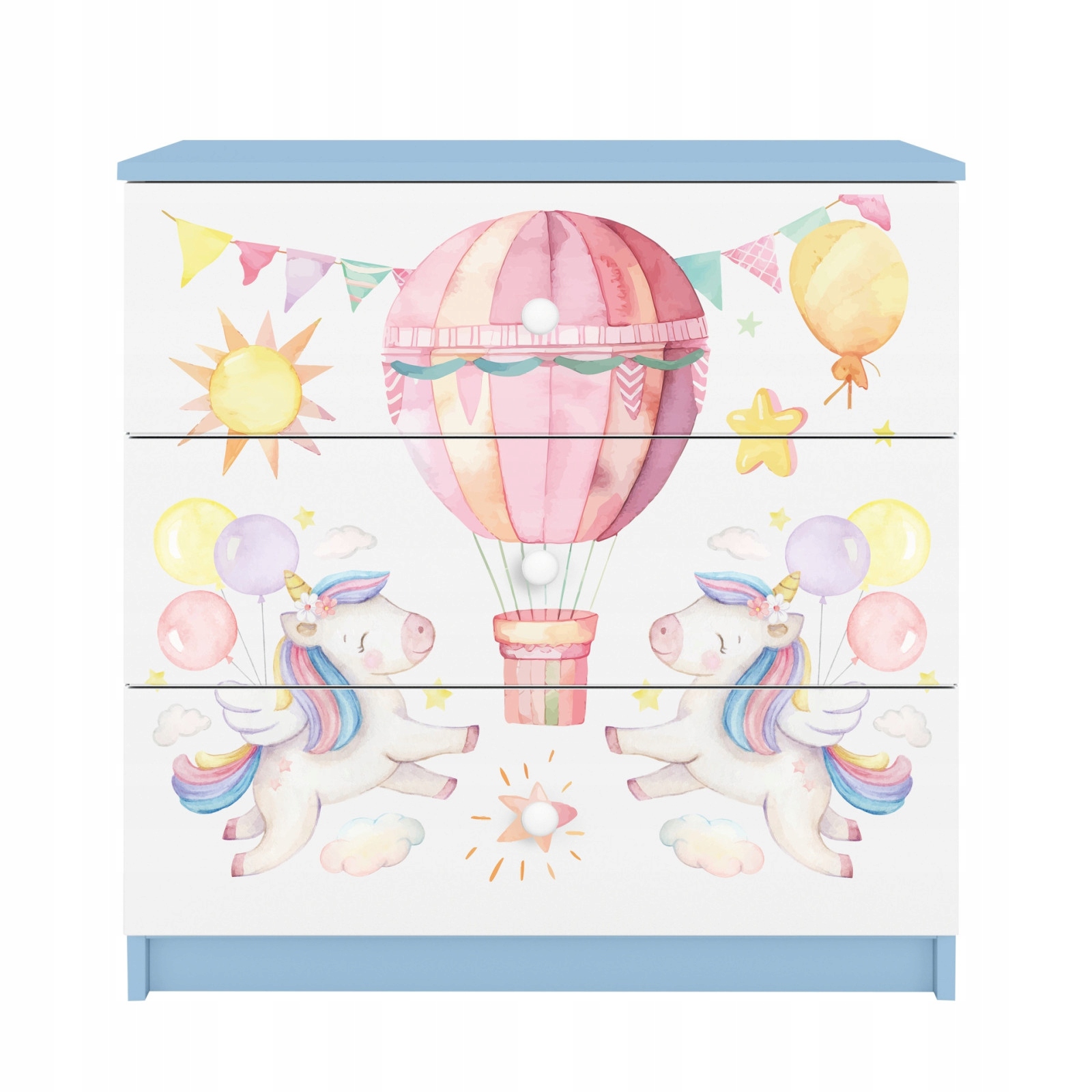Komoda Babydreams modrá grafika Balonek 80 cm