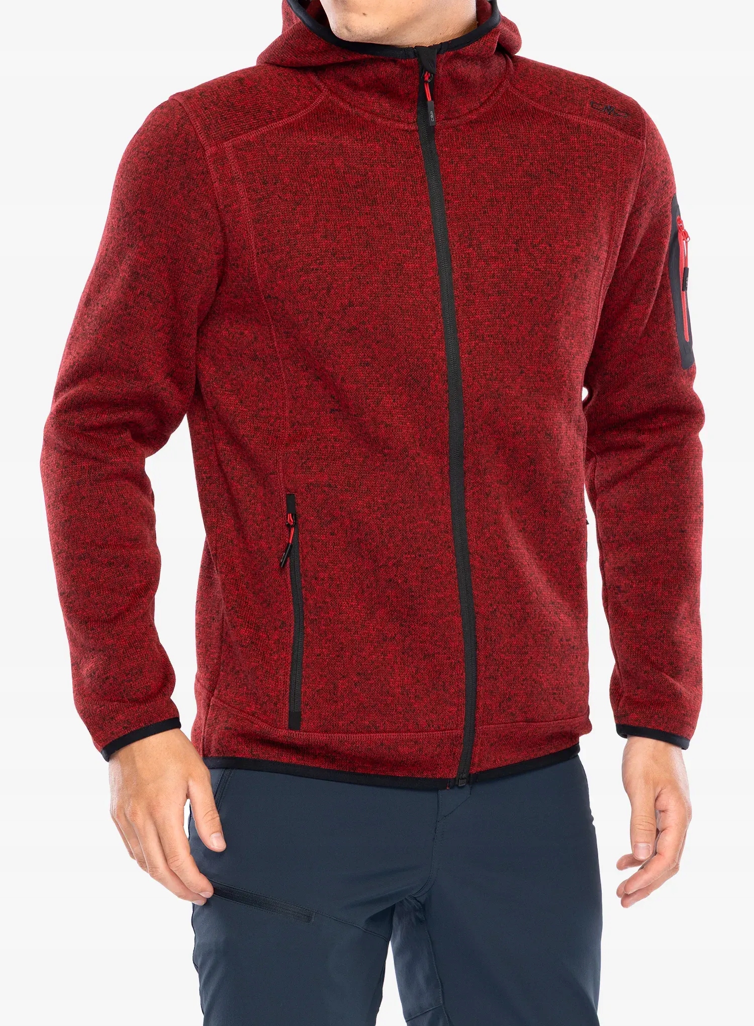 Fleecová bunda Cmp Borgis Fix Hood Jacket ferrari/nero 52 (XL)