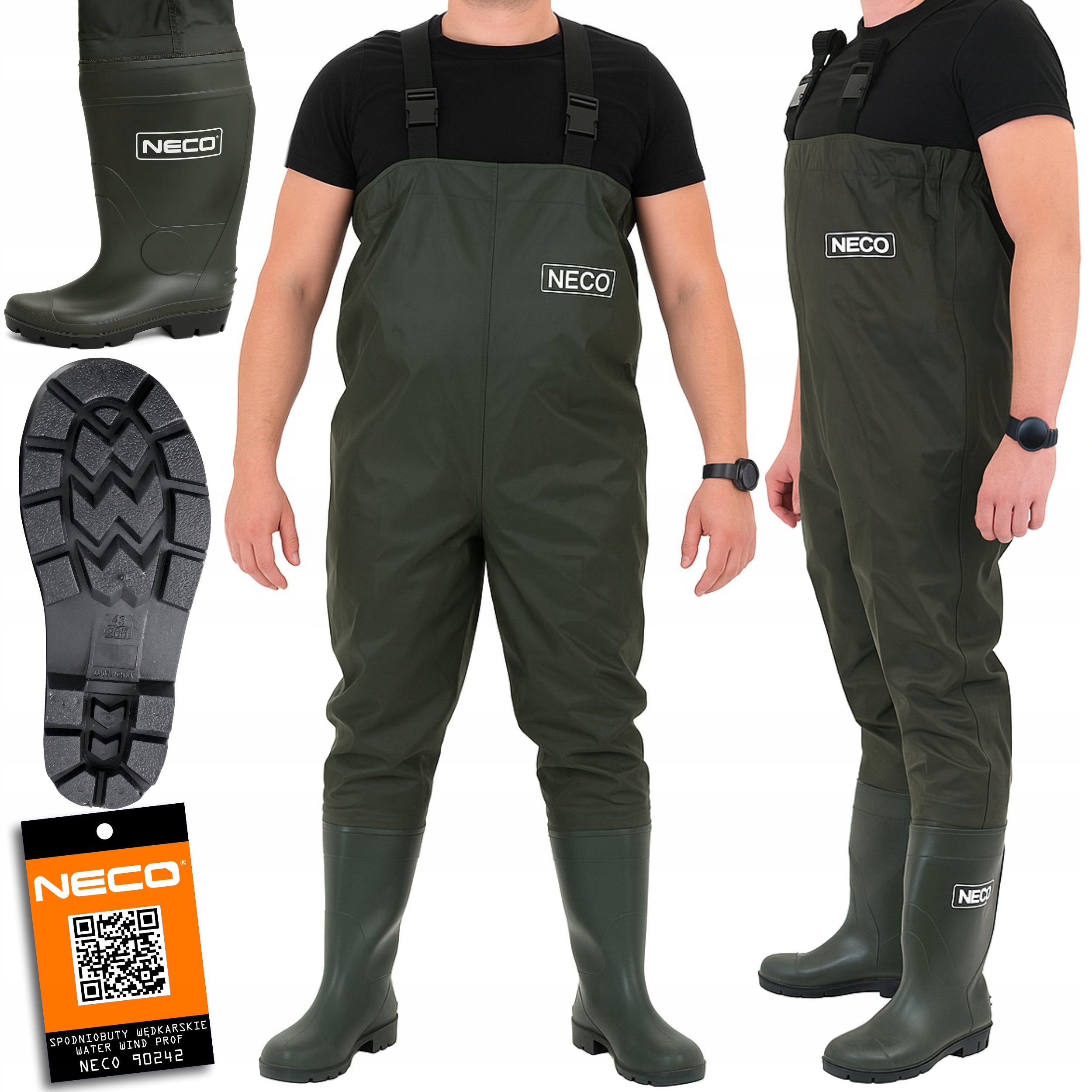 Wytrzymałe Spodniobuty Wodery Pvc Neco Regulowane Szelki Rozm. 42