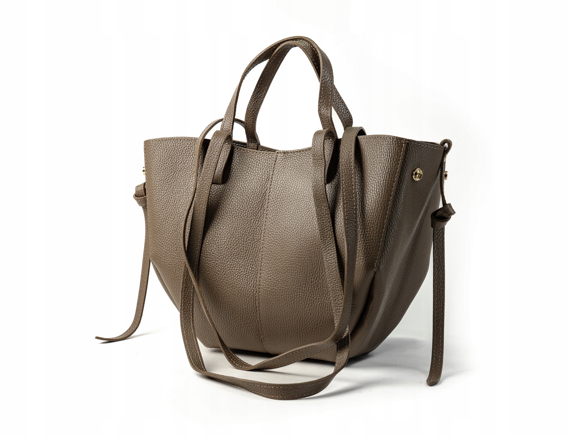 Torebka Damska Skórzana Mała Shopper Klasyczna Ciemny Taupe