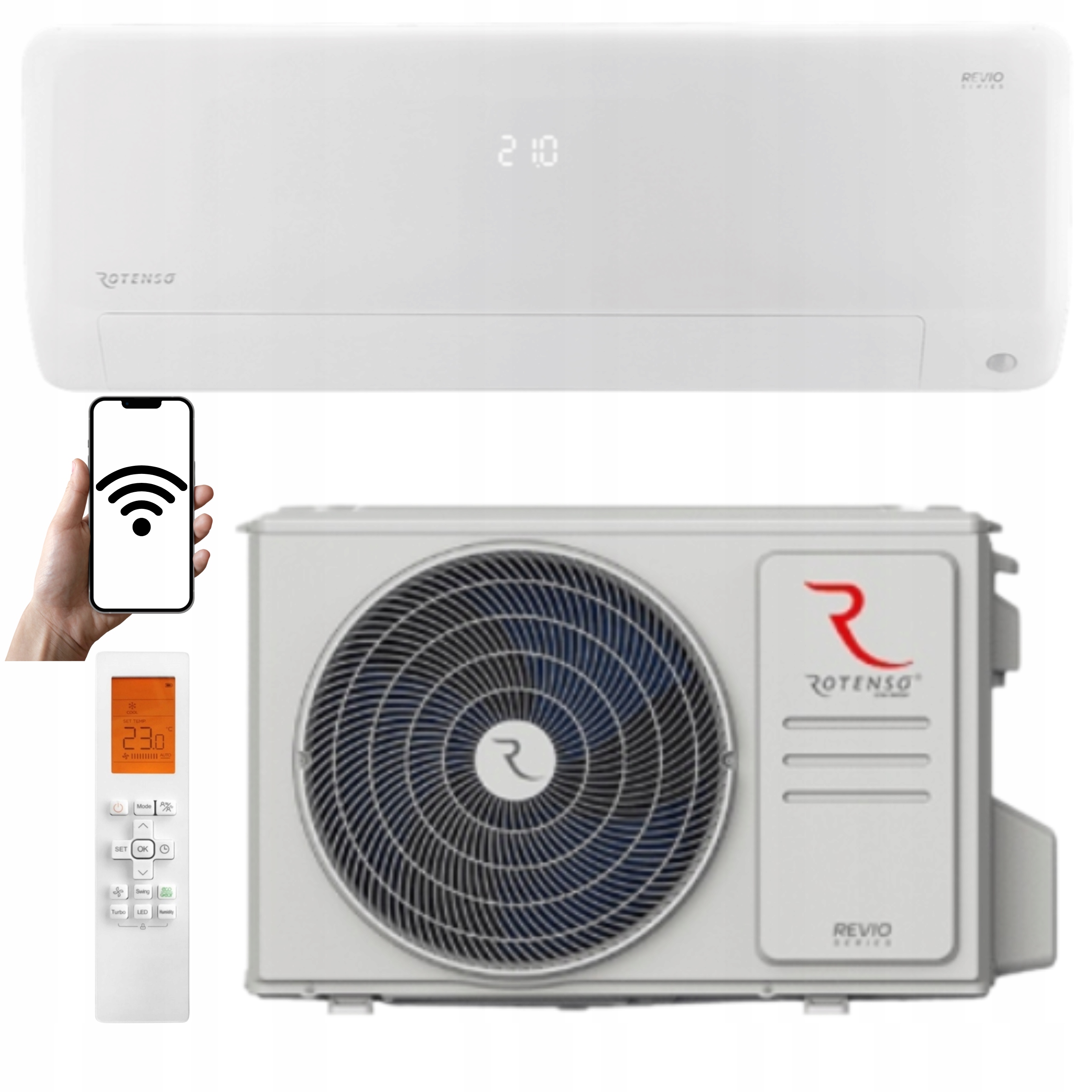 Nástěnný klimatizátor Rotenso Revio 2.7 kW 30 m2 WiFi Topení –25 C Domácí