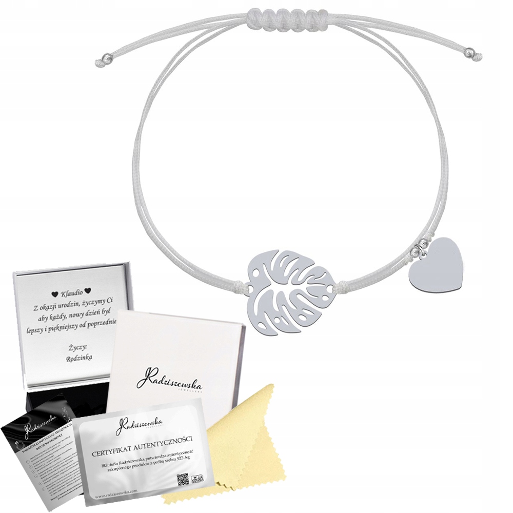 Náramek List Monstery Stříbro 925 Srdce Dárek Šperky Gravírování Bonus