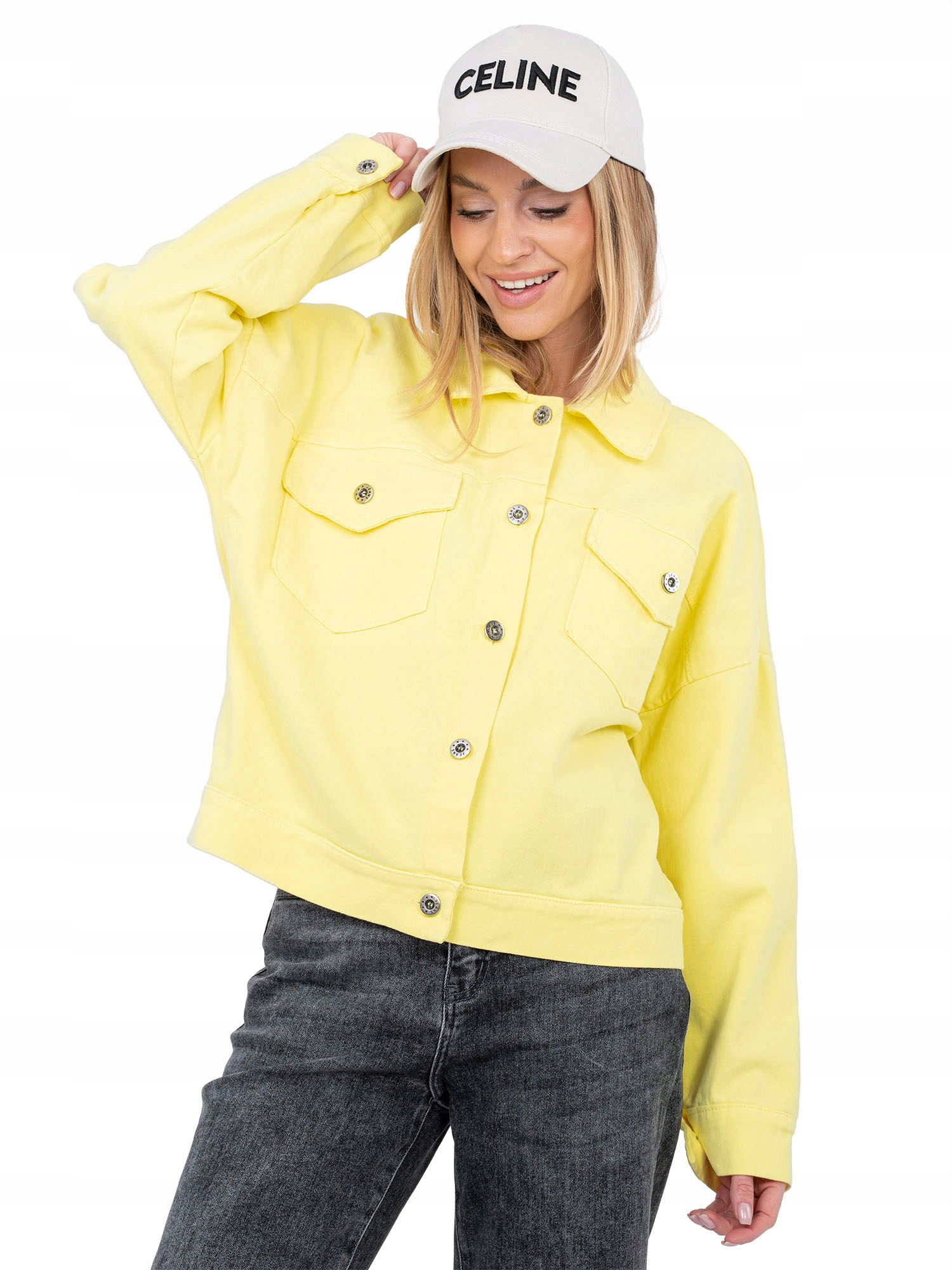 Kurtka Jeansowa Damska Casualowa Gladka z kieszeniami