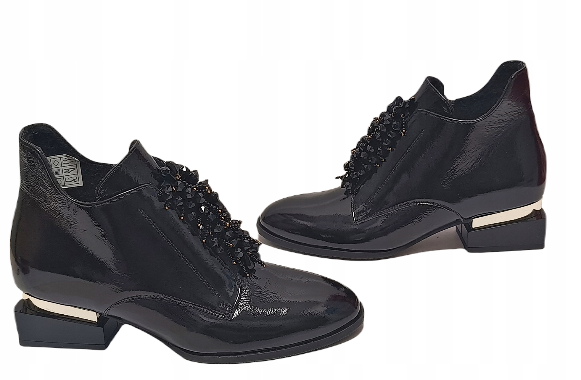 Elegantní kotníkové boty kostka ozdoba lak Bioeco by Arka 7906 černá r39