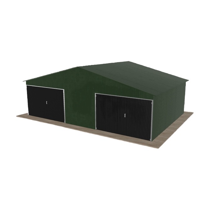 Plechová garáž 8x5.5 m, dvoupolohová, dvouspádová, zelená