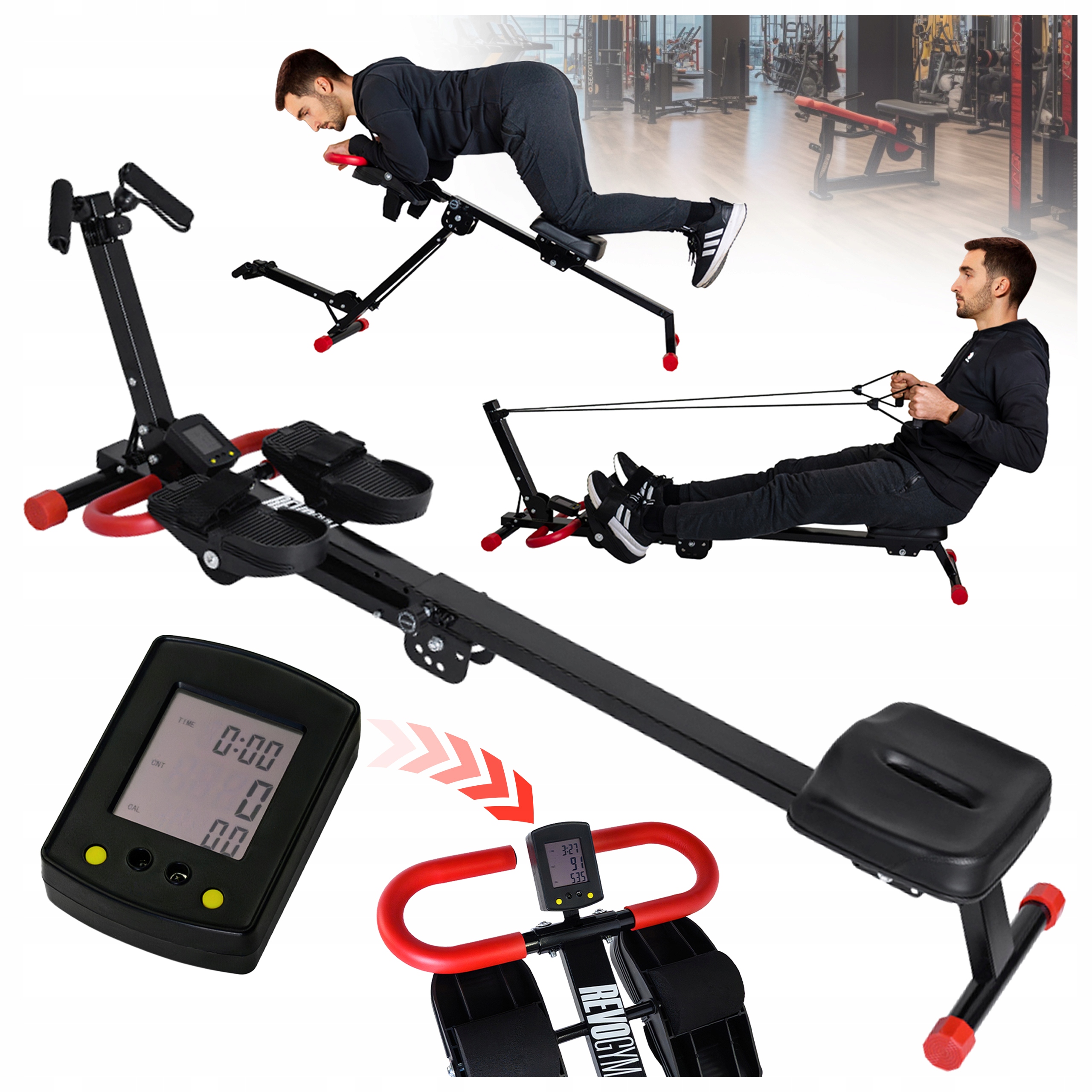 WIOŚLARZ DO ĆWICZEŃ TRENAŻER REGULOWANY DOMOWY SKŁADANY 4W1 WYŚWIETLACZ