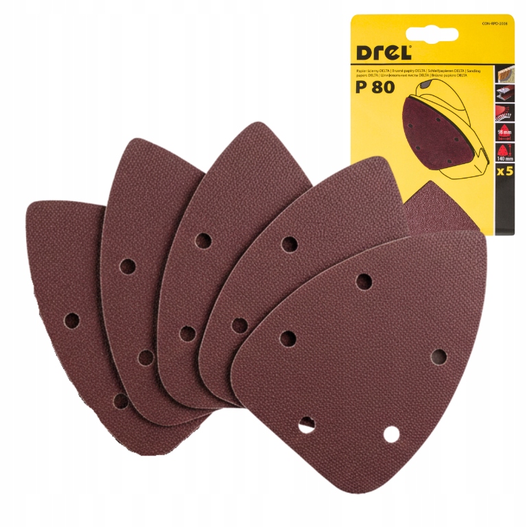 Papier Ścierny do Szlifierki na Rzep P 80 98x140 mm Delta do Drewna 5 szt