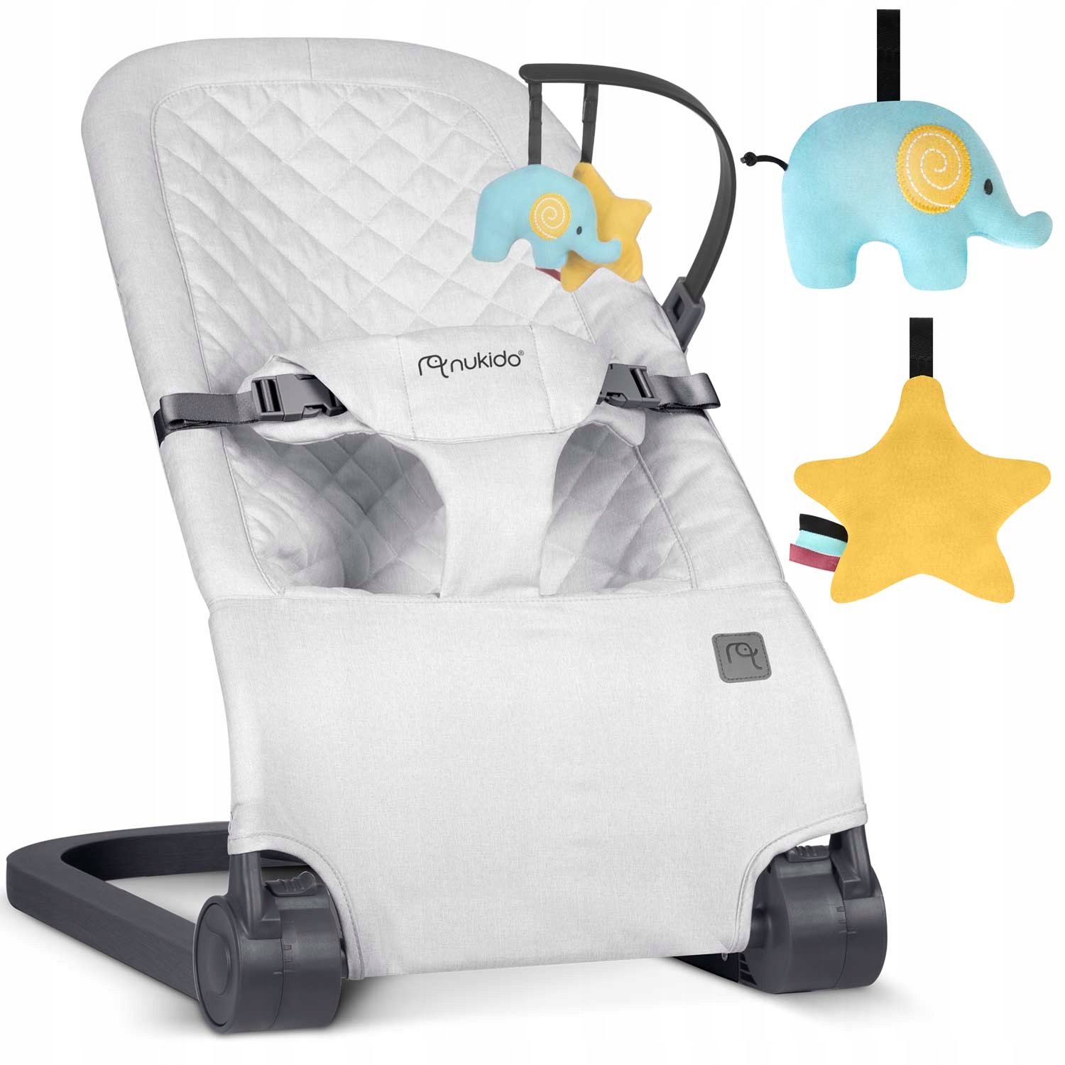 Leżaczek bujaczek z zabawkami NK-52 Nukido - jasno szary dla dzieci dziecka Szerokość produktu 45.5 cm