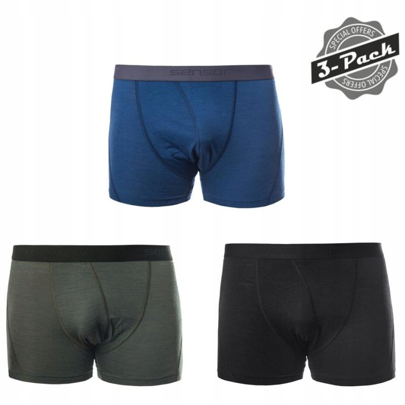 Sensor Trenky Merino Air 3-Pack pánské černá tmavě modrá olivová M