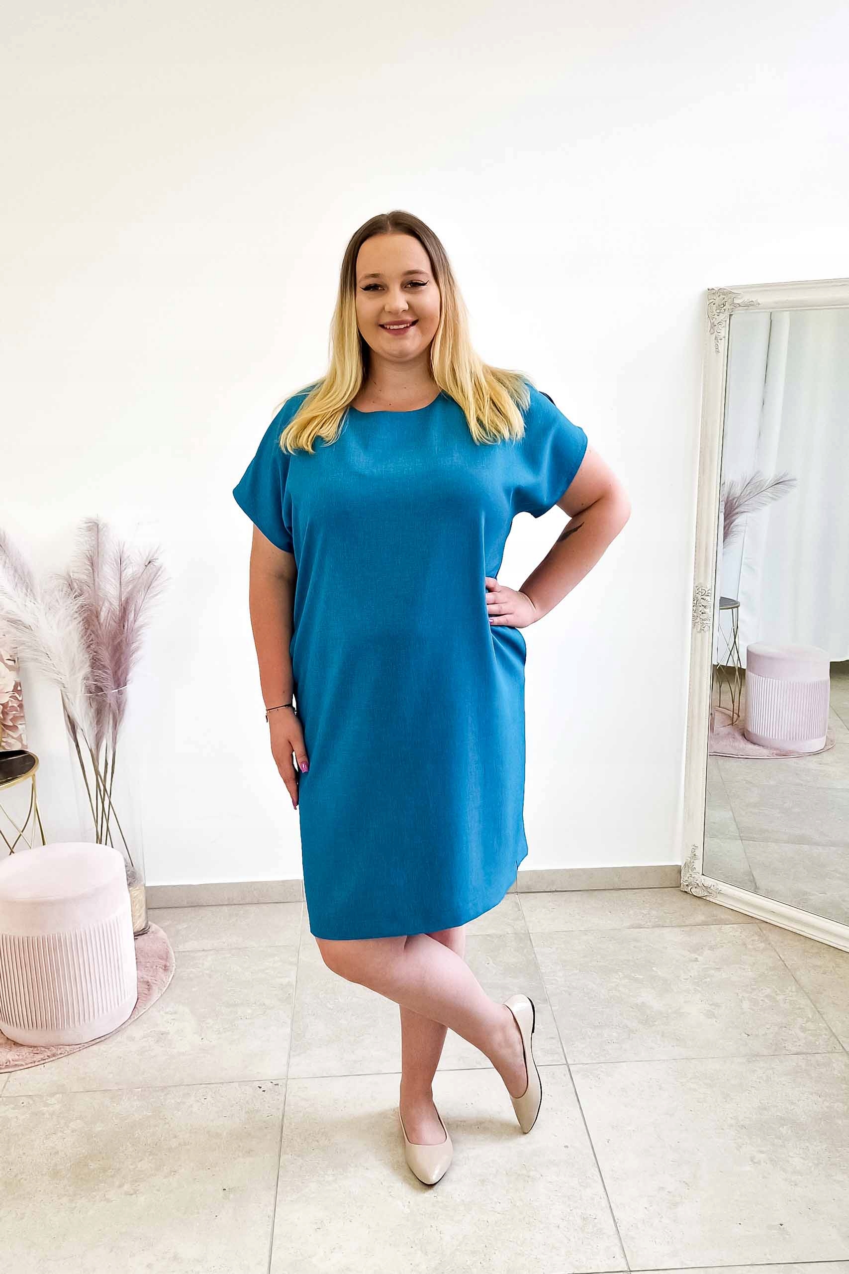 Jednoduchá Šaty s mašličkou na zádech, mořská 50