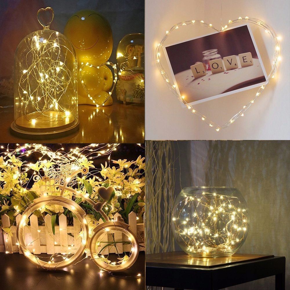 BXROIU 2x50 LED Mikro Łańcuch Baterie Ciepły Biały 2 Sztuki — miniatura 6