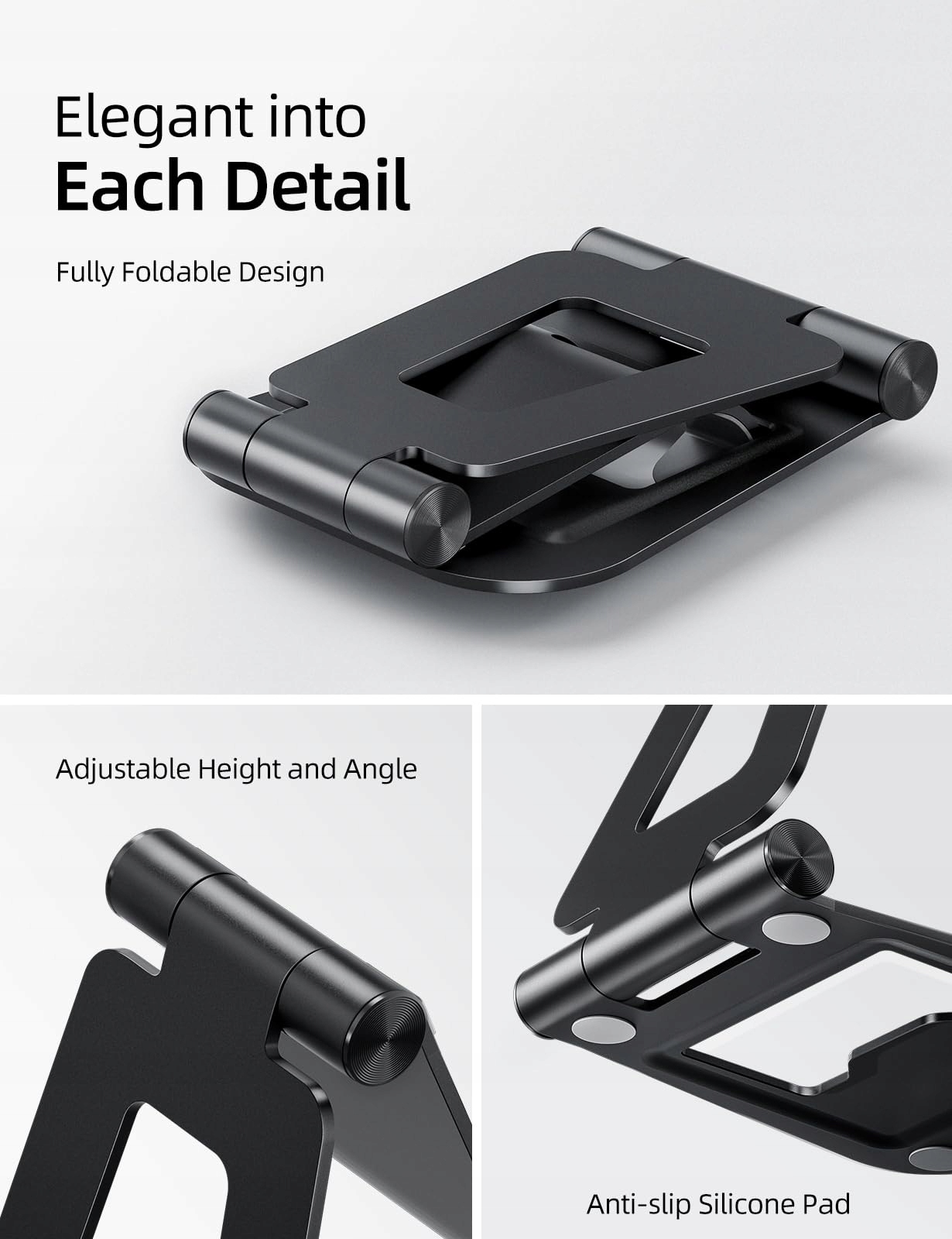 NULAXY Aluminiowy Składany Stojak na iPad Tablet iPhone Czarny — miniatura 4