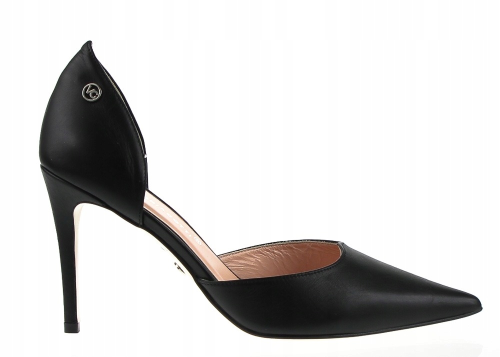 Kožené Sandály Na Podpatku, Odkryté Boky, Černé, Velikost 38