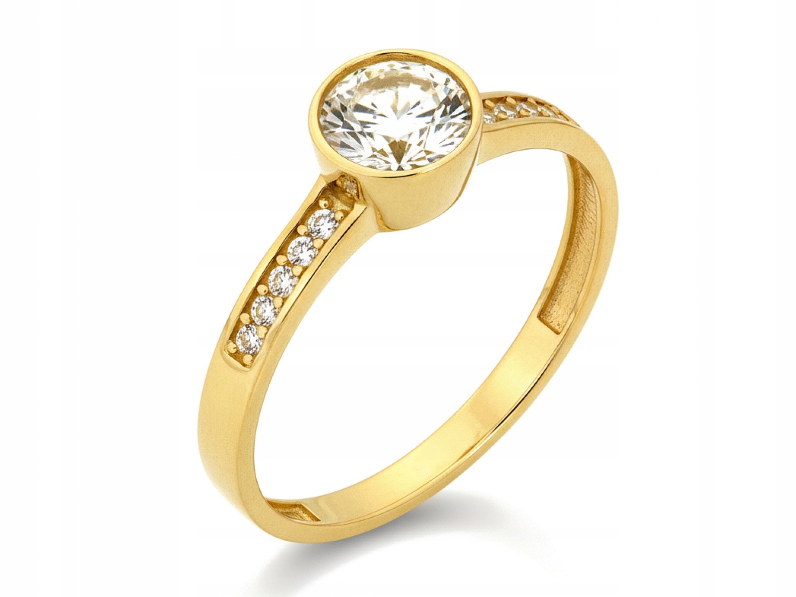 Zlatý prstýnek 585 s Velkou bílou centrální Zirkonií 19r dárek 2.16g