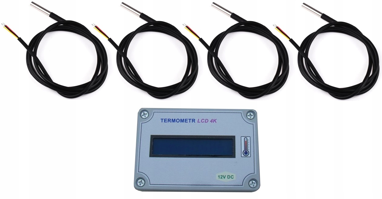 Termometr Panelowy 4 Kanałowy LCD DS18B20 obudowa