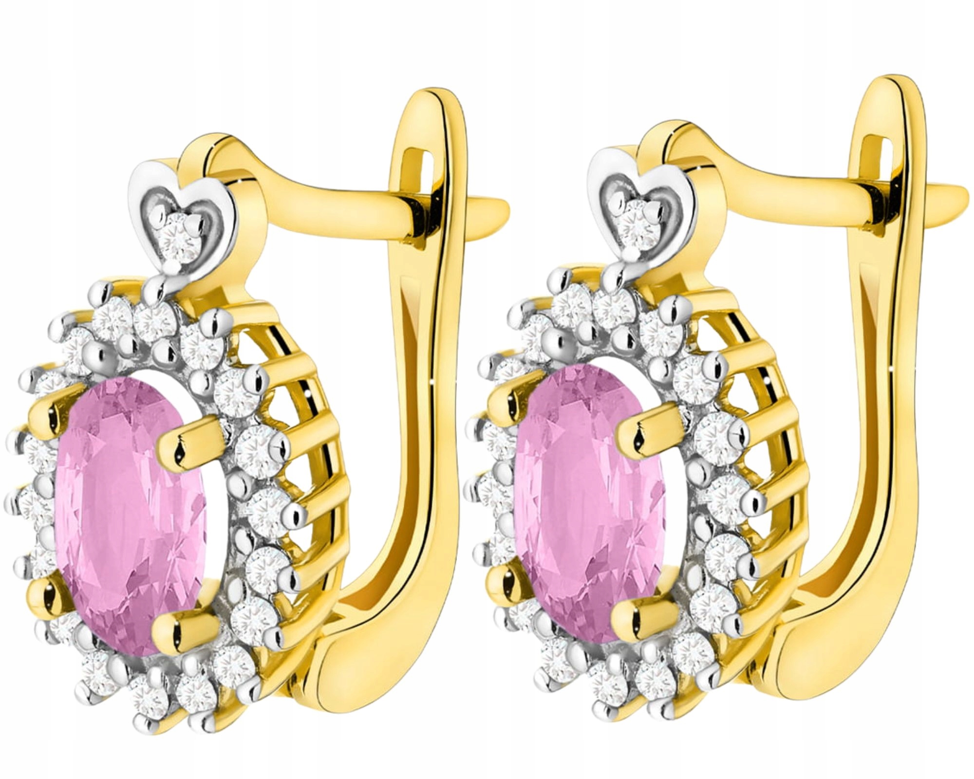 Zlaté Náušnice Růžový Safír Brilianty Anglické Zapínání Zlato 585 Dárek