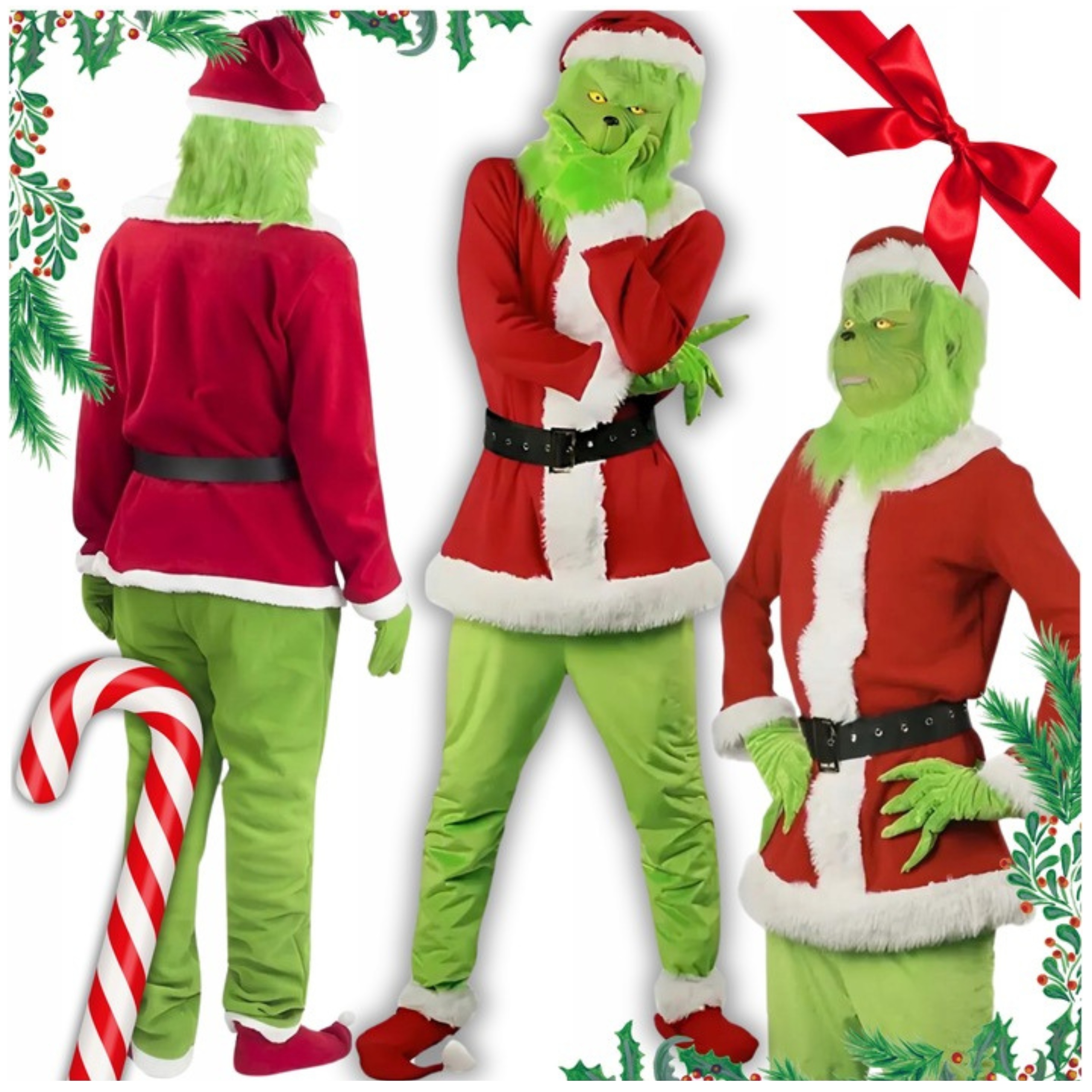 Kostým Grinch Převlek Mikuláš Vánoční Rukavice Maska Cosplay