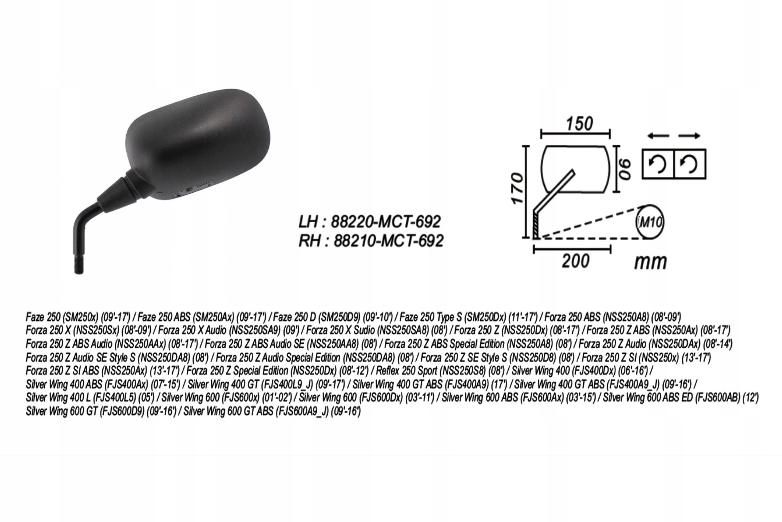 Lusterko lewe Power Force Honda Forza 250 Producent Power Force