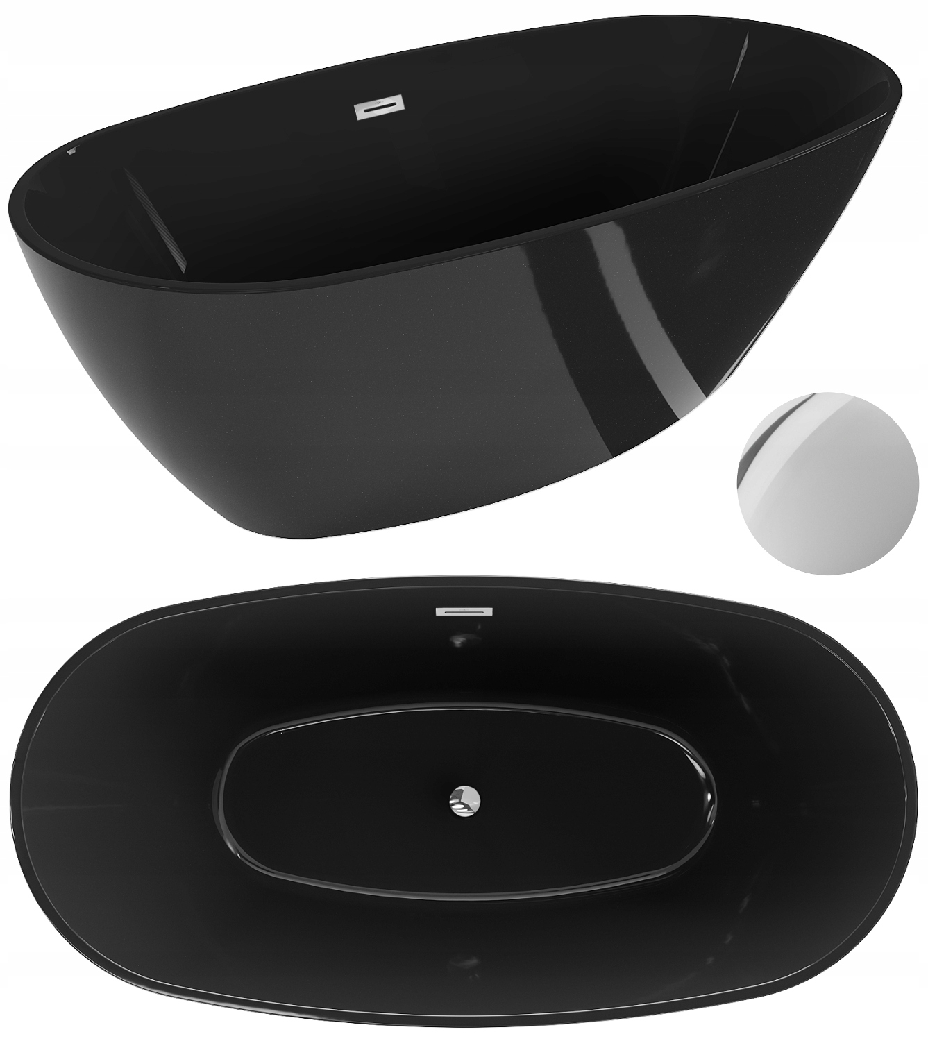 Wanna wolnostojąca 170x80 Mexen Eris akrylowa czarna przelew chrom