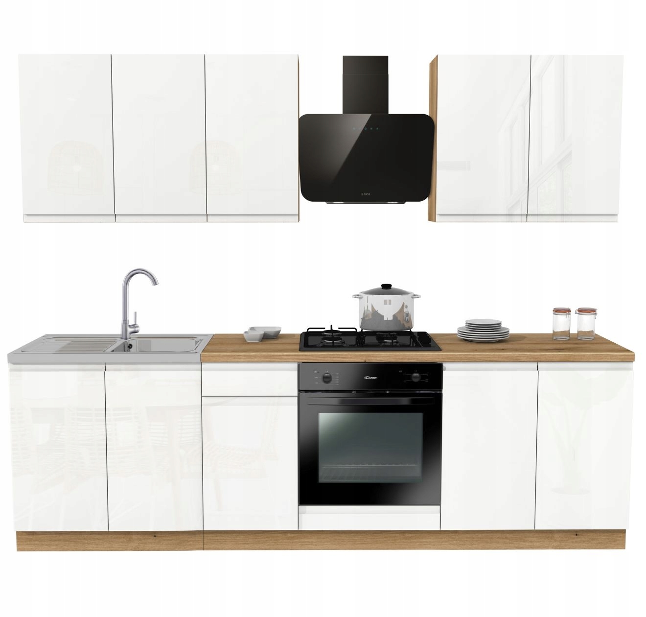 Kuchyňská sada Lugo 260 Bílý Akryl Lesk s deskou Dub Evoke