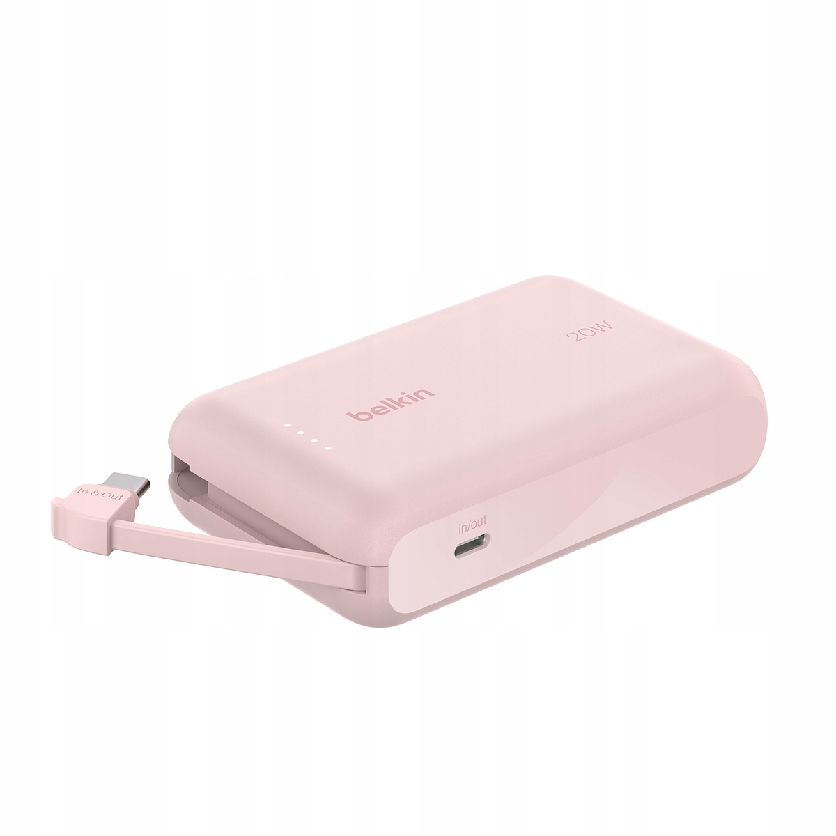 Belkin Powerbank 10 000 mAh, 20 W, vestavěný kabel Usb-c, růžová barva
