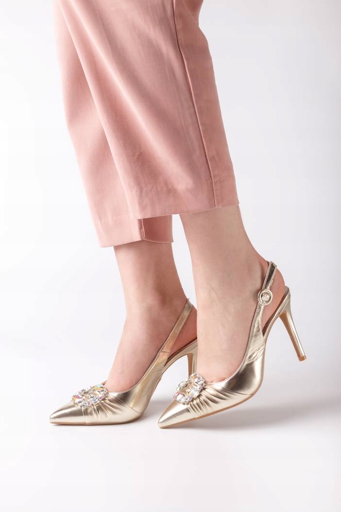 ZŁOTE BUTY NA SZPILCE WESELE ŚLUB 39 J782 Marka inna