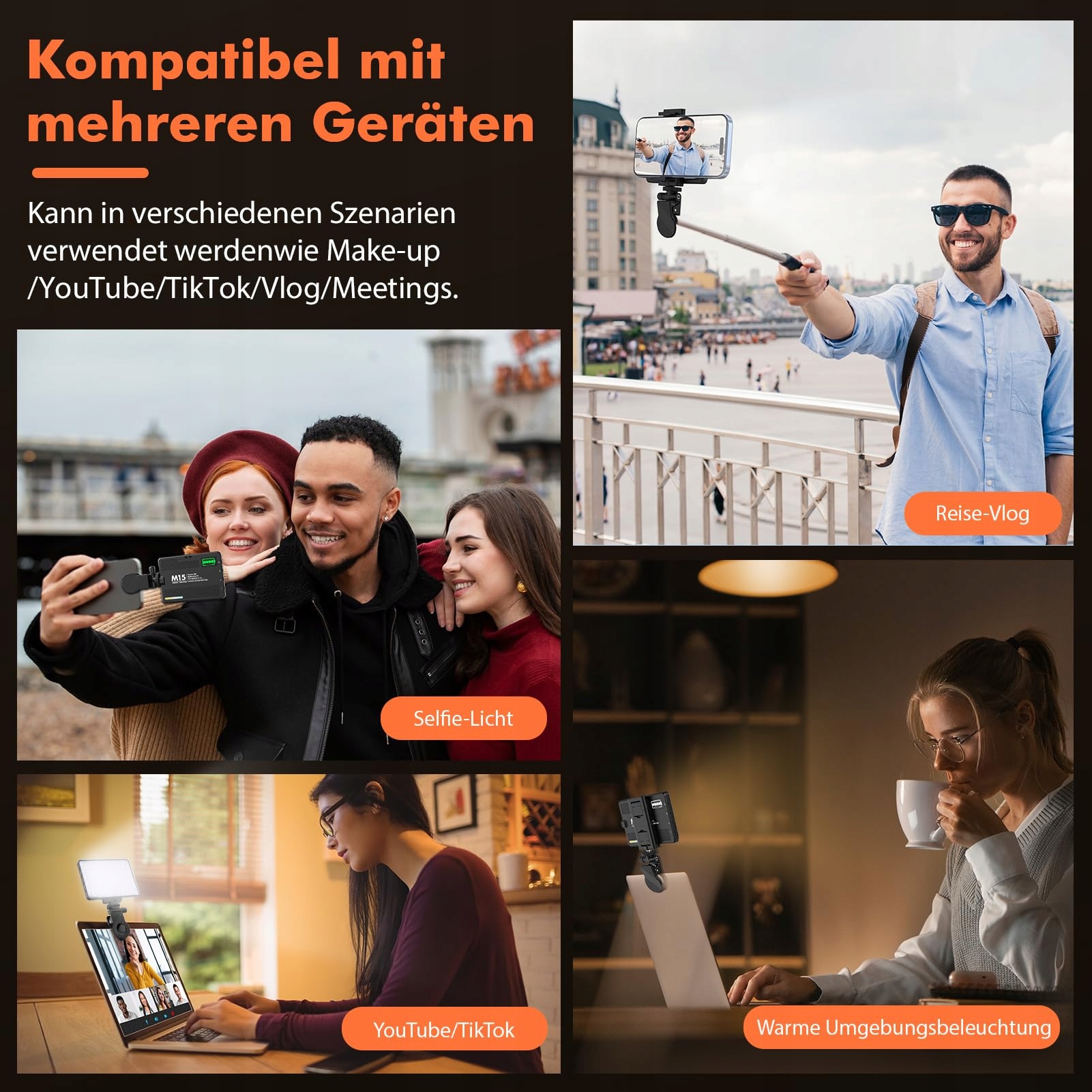 ETENTOUS Lampa Selfie LED 80 Regulowana 3000K-9900K Z Akumulatorem — miniatura 4