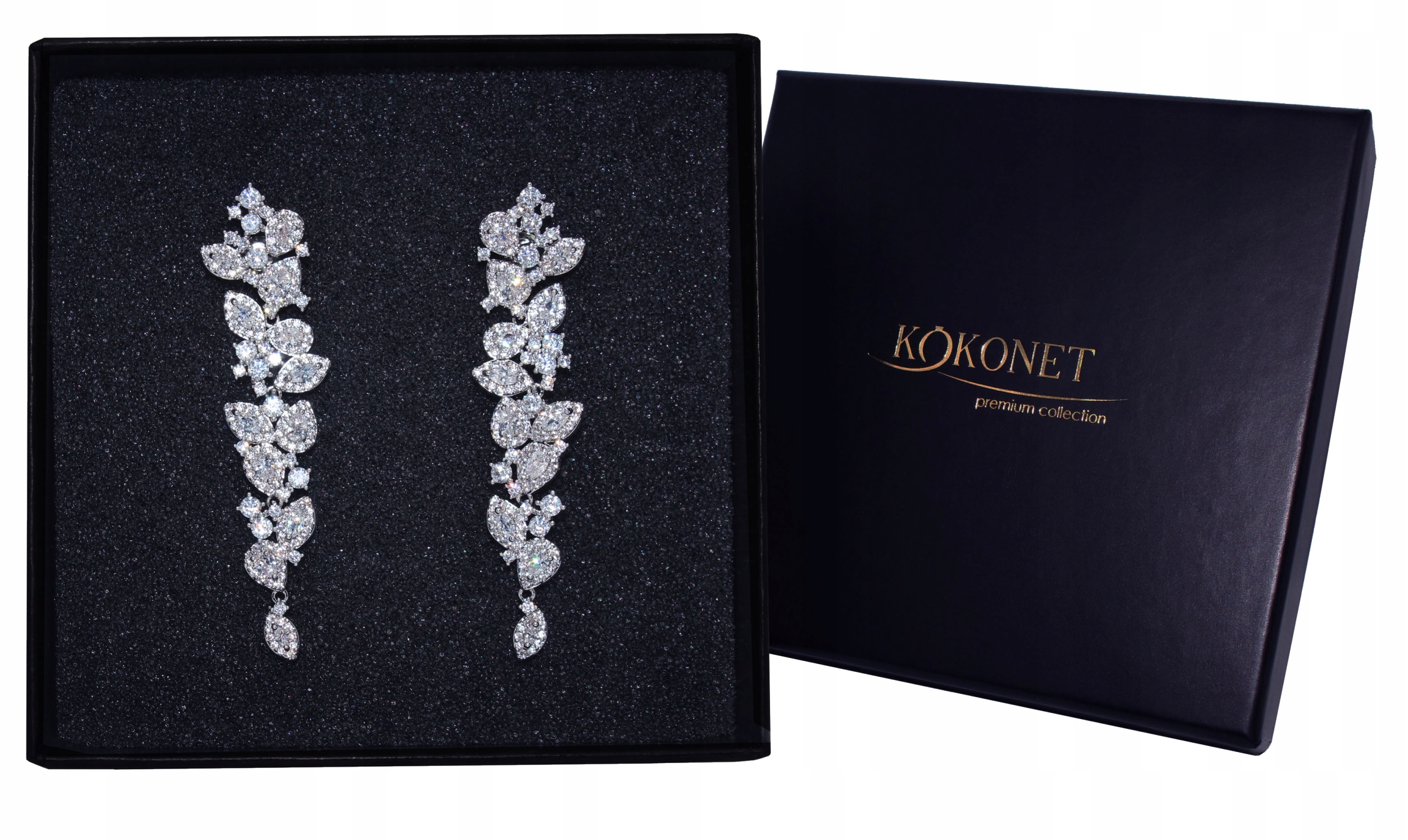 Náušnice svatební elegantní lístky květ Stříbrné swarovski