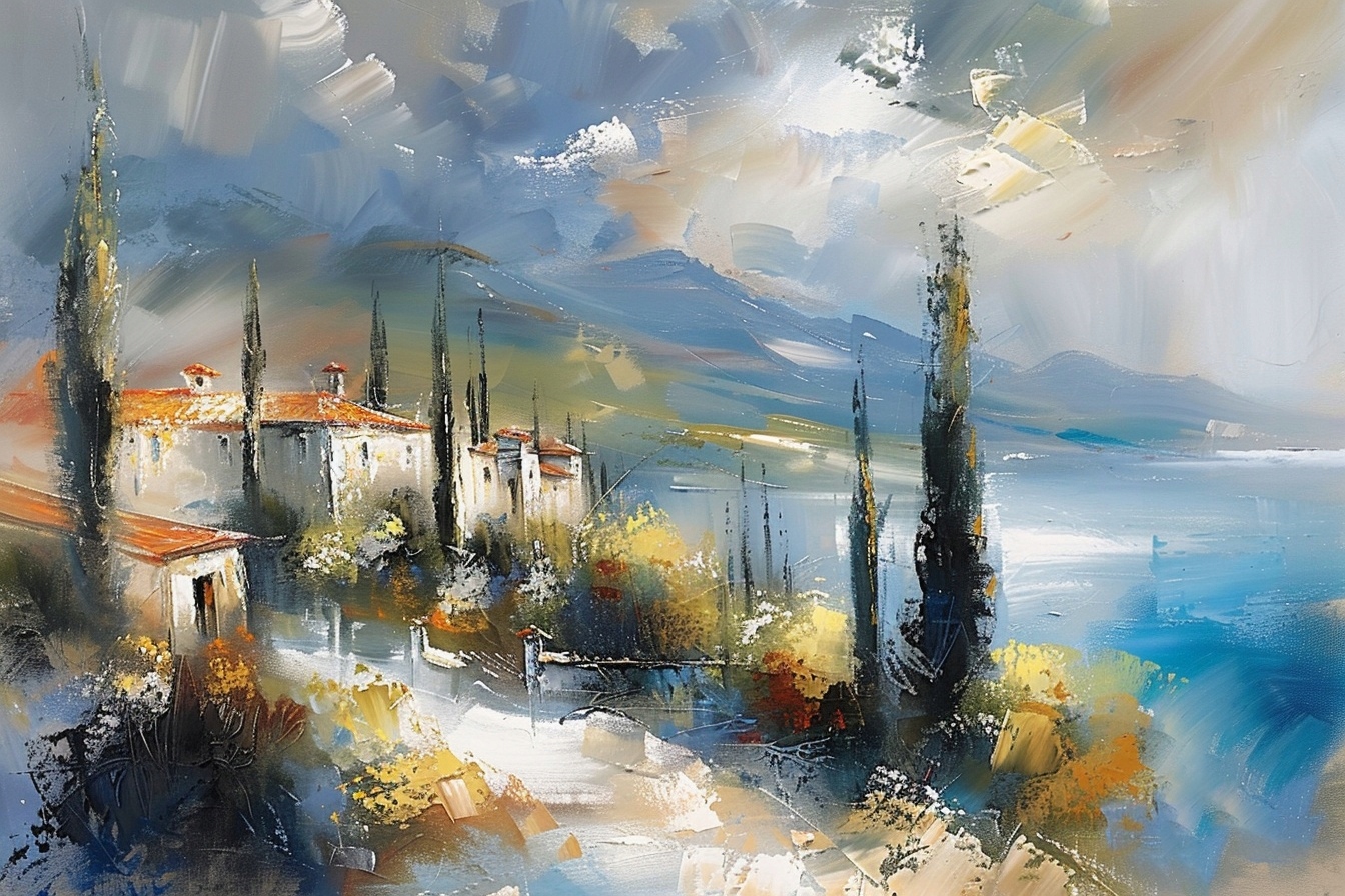 Obraz Na Plátně Canvas Krajina Abstrakce Toskánsko Město Cypřiš 120x80