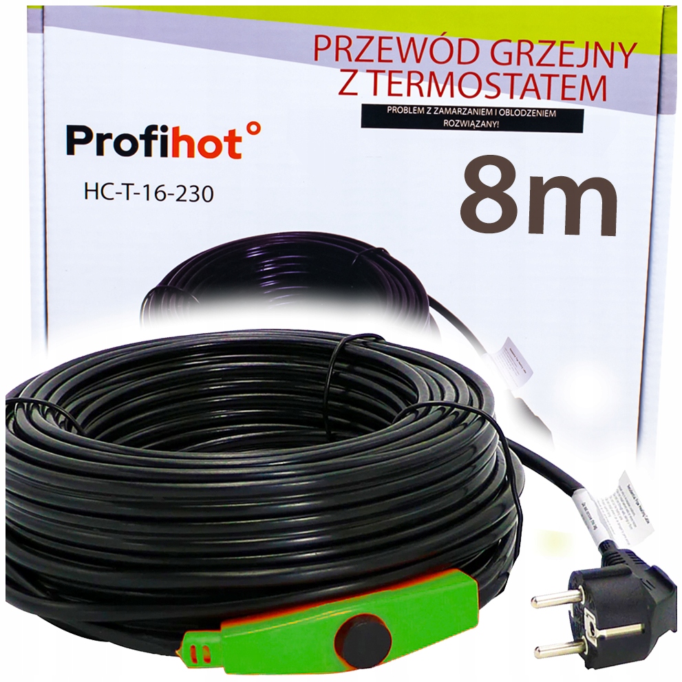 Topný Kabel S Termostatem pro žlab trubek 230V 128W 8M