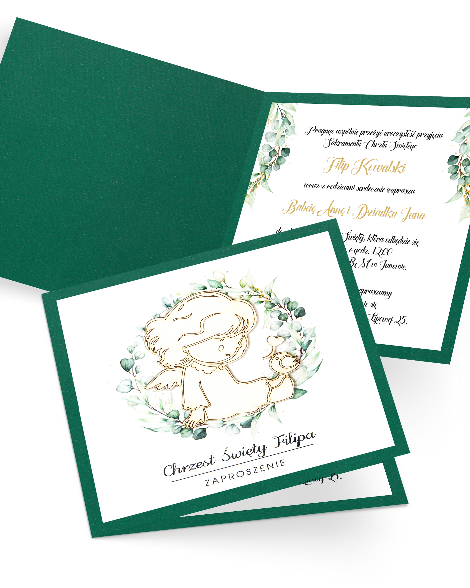 Zaproszenie na chrzest personalizowane z kopertą „Little Bird Fairy”