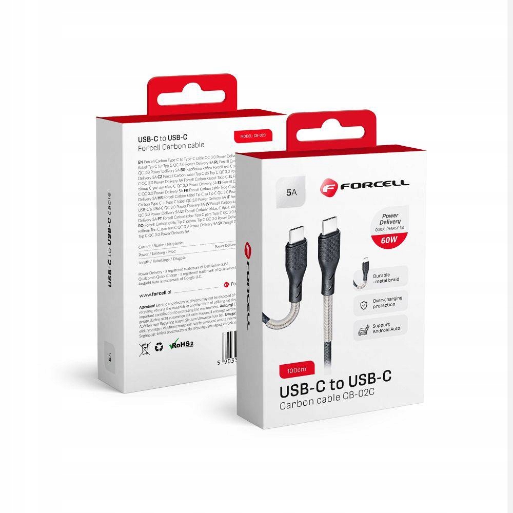 Forcell Carbon Kabel Typ C Do Typ C 3.0 Qc Power Delivery Pd 60W Cb-02C 1m