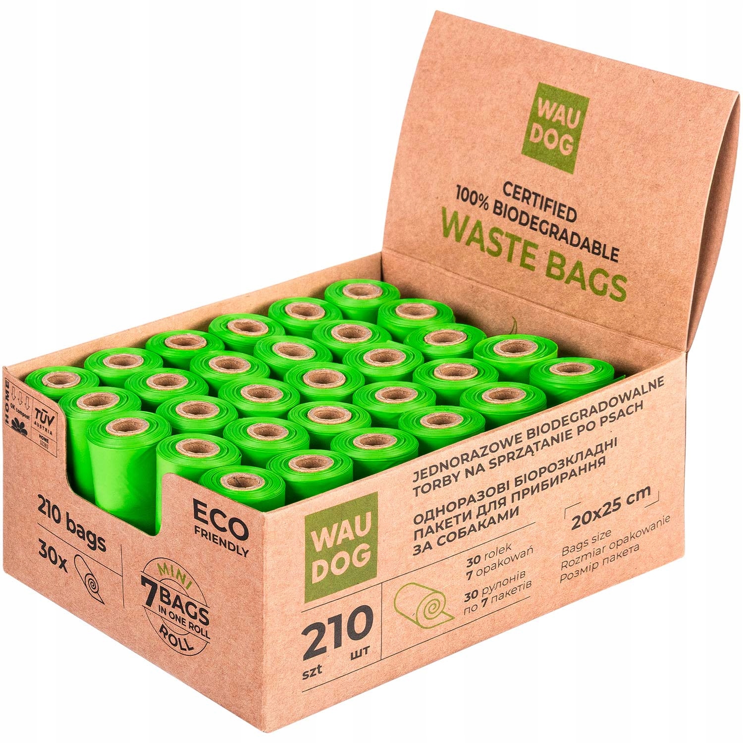 Worki biodegradowalne higieniczne, wodoodporne, trwałe, 210 szt. 20x25cm