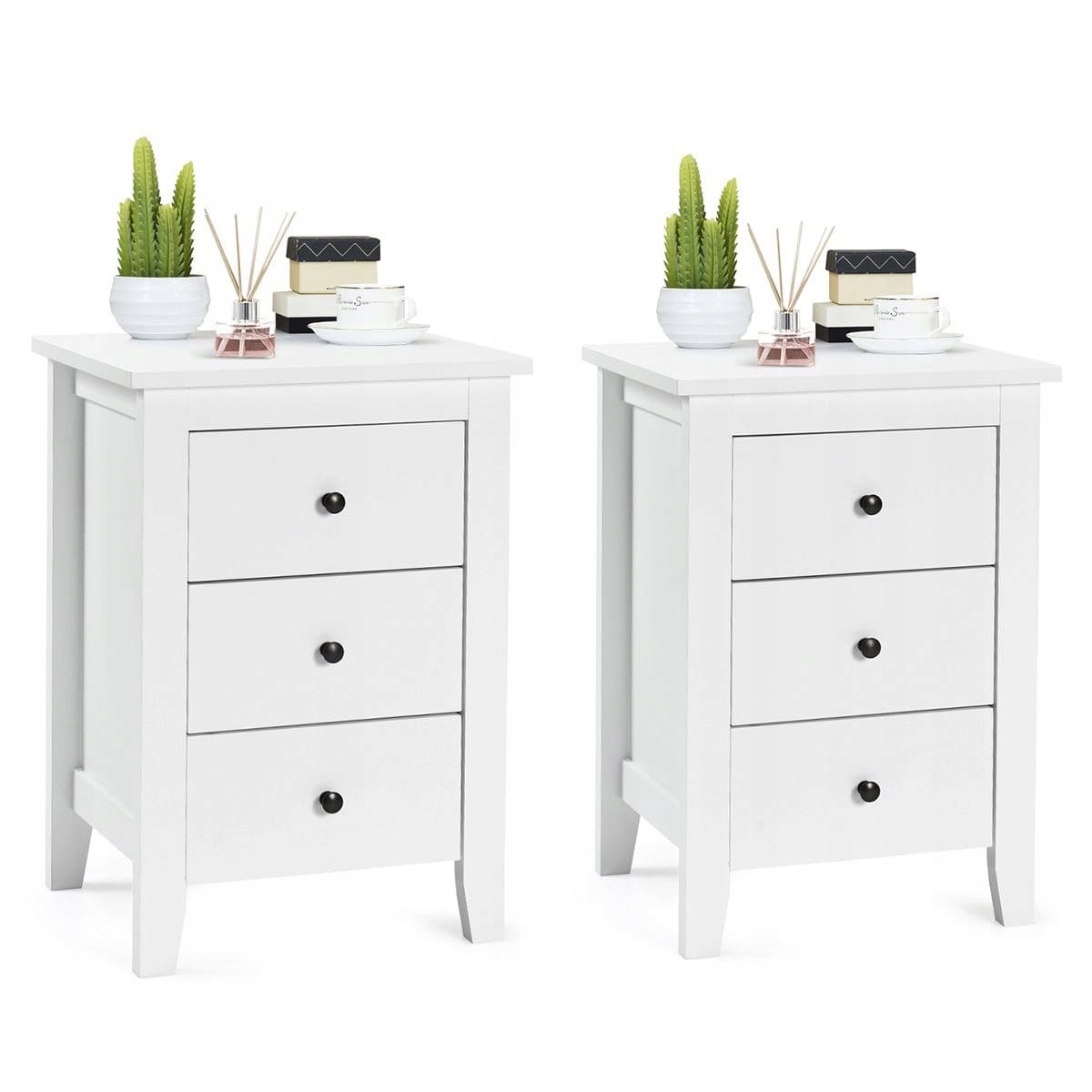 Szafka nocna Costway biała 3 szuflady 46x37x65 cm 2 szt.