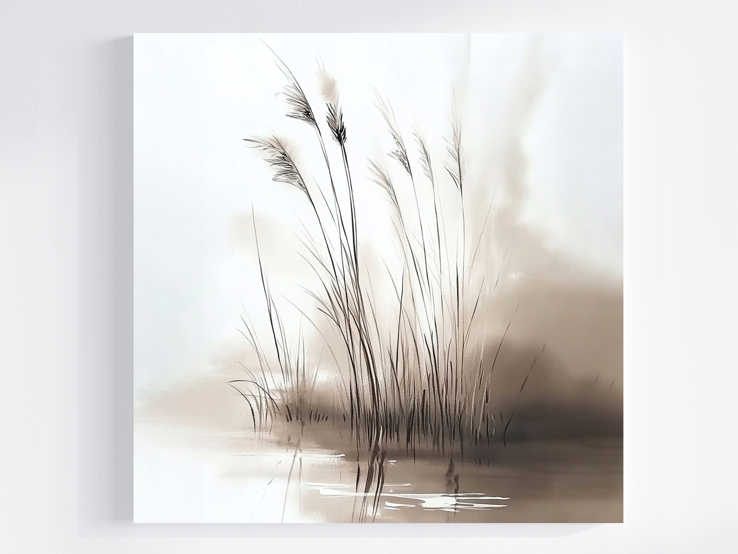 Obraz Na Plátně Canvas Akvarel Jezero Rostliny Trávy Mlha Sepia 80x80