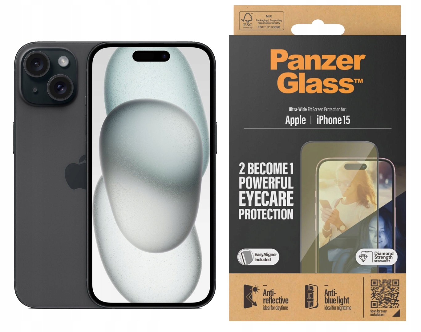 Panzerglass Tvrzené Sklo Ultra-Wide Fit EyeCare pro iPhone 15