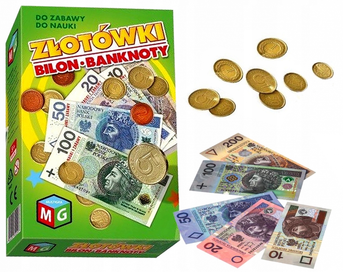 

Pieniądze dla dzieci Nauka Zabawa Banknoty Bilon