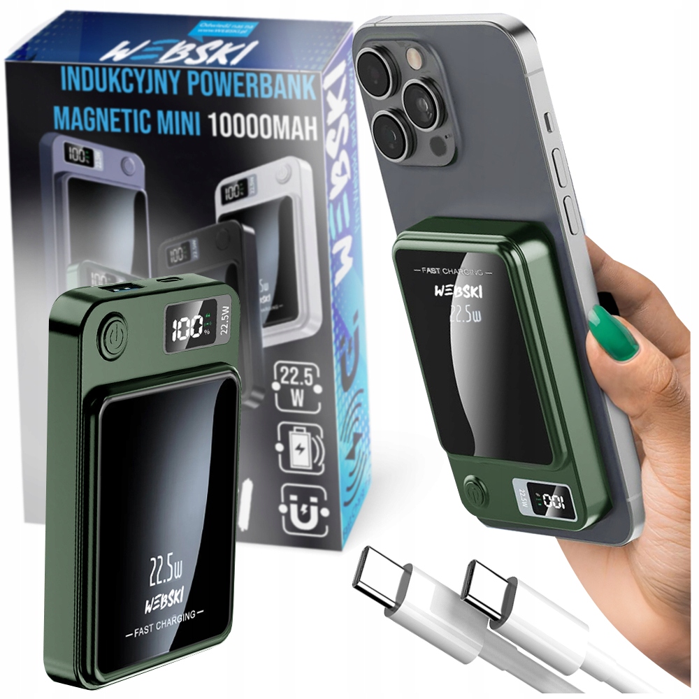 Szybki Bezprzewodowy Power Bank MagSafe Indukcyjny 10000mAh 22,5W Usb-c Pd