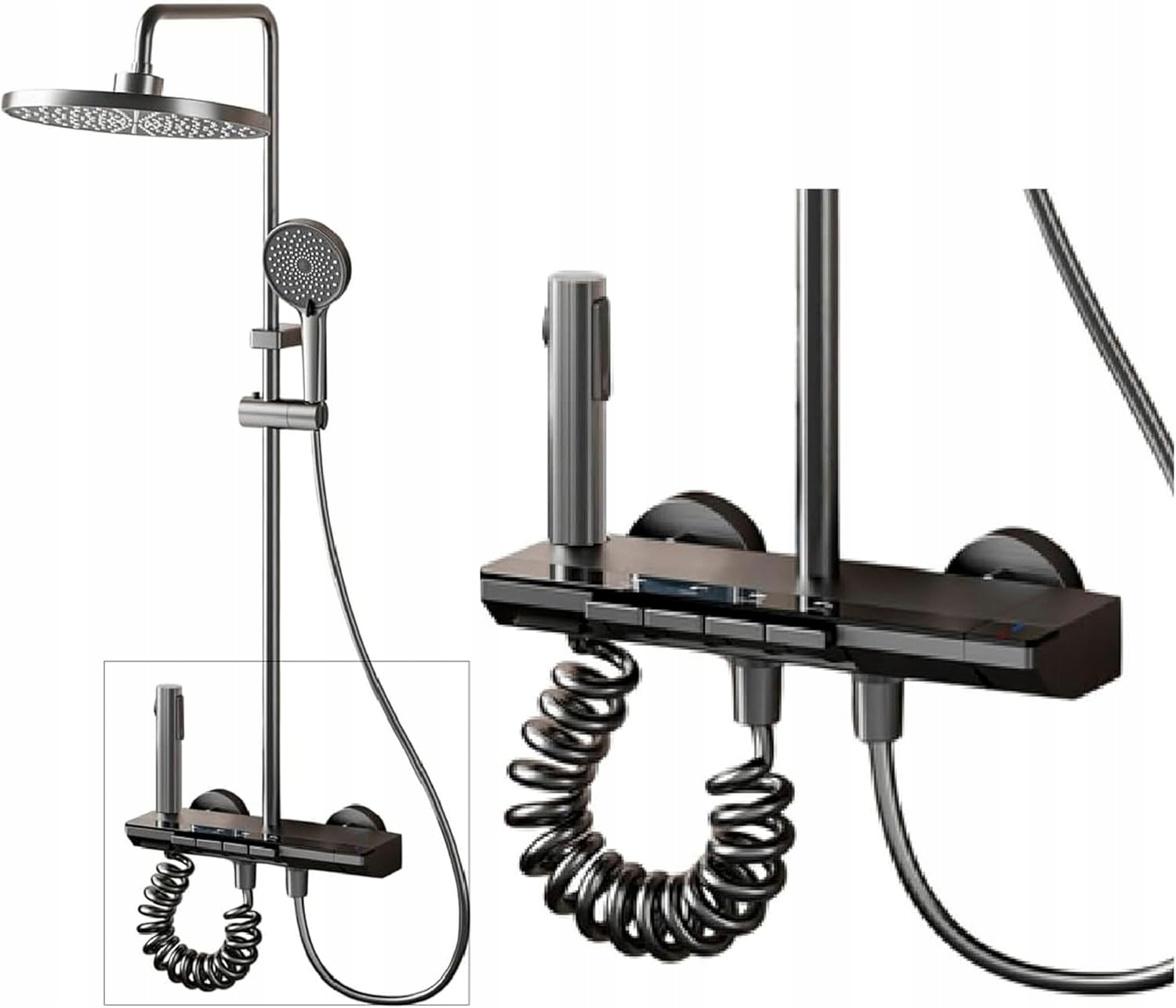 Inex Europa Sprchový stĺp čierno-titánový, nastaviteľný, 4 režimy, hlavica