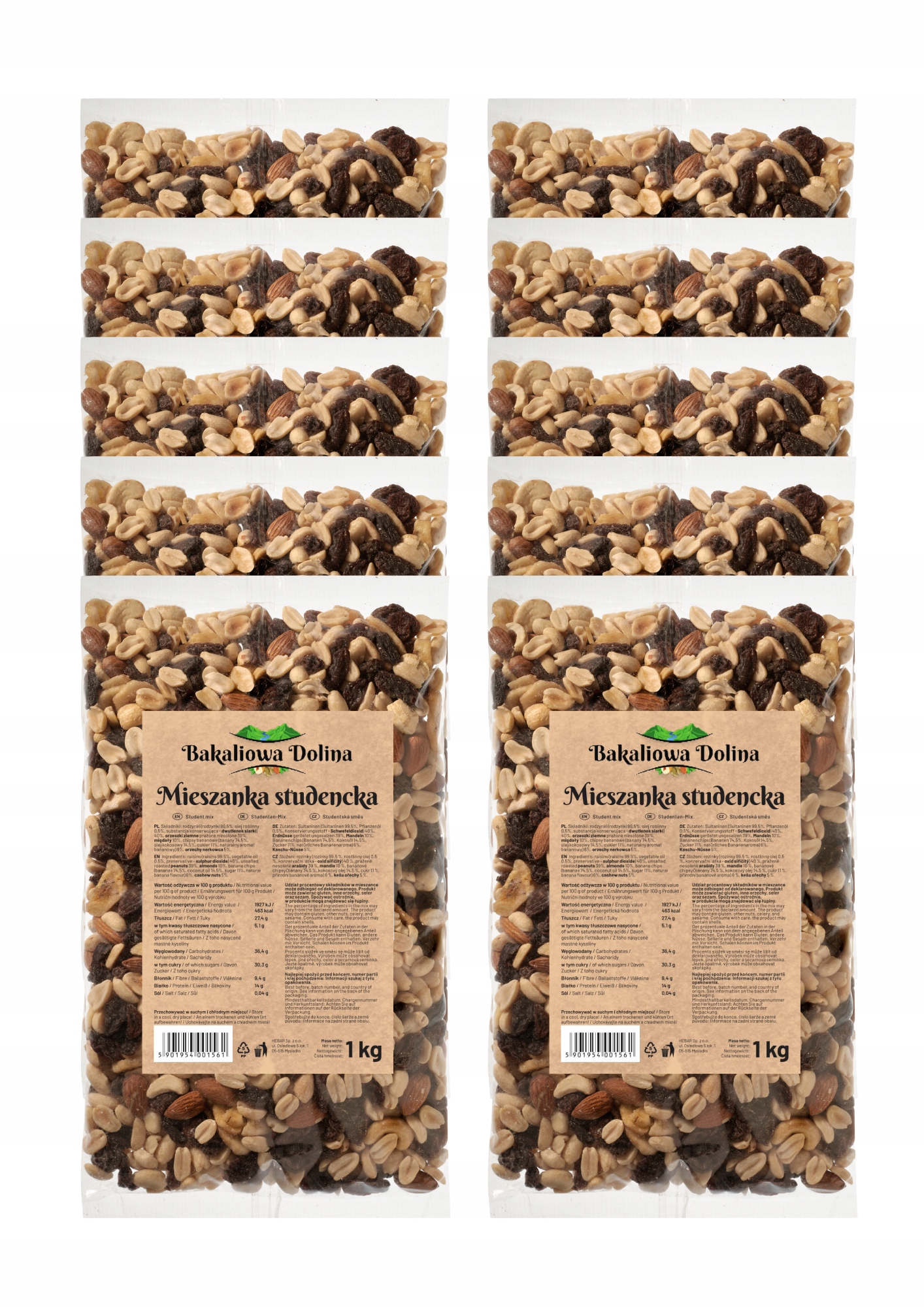 Levně Studentská Směs 10 Kg 10000 G Ořechy MIX Sušené Ovoce Přírodní