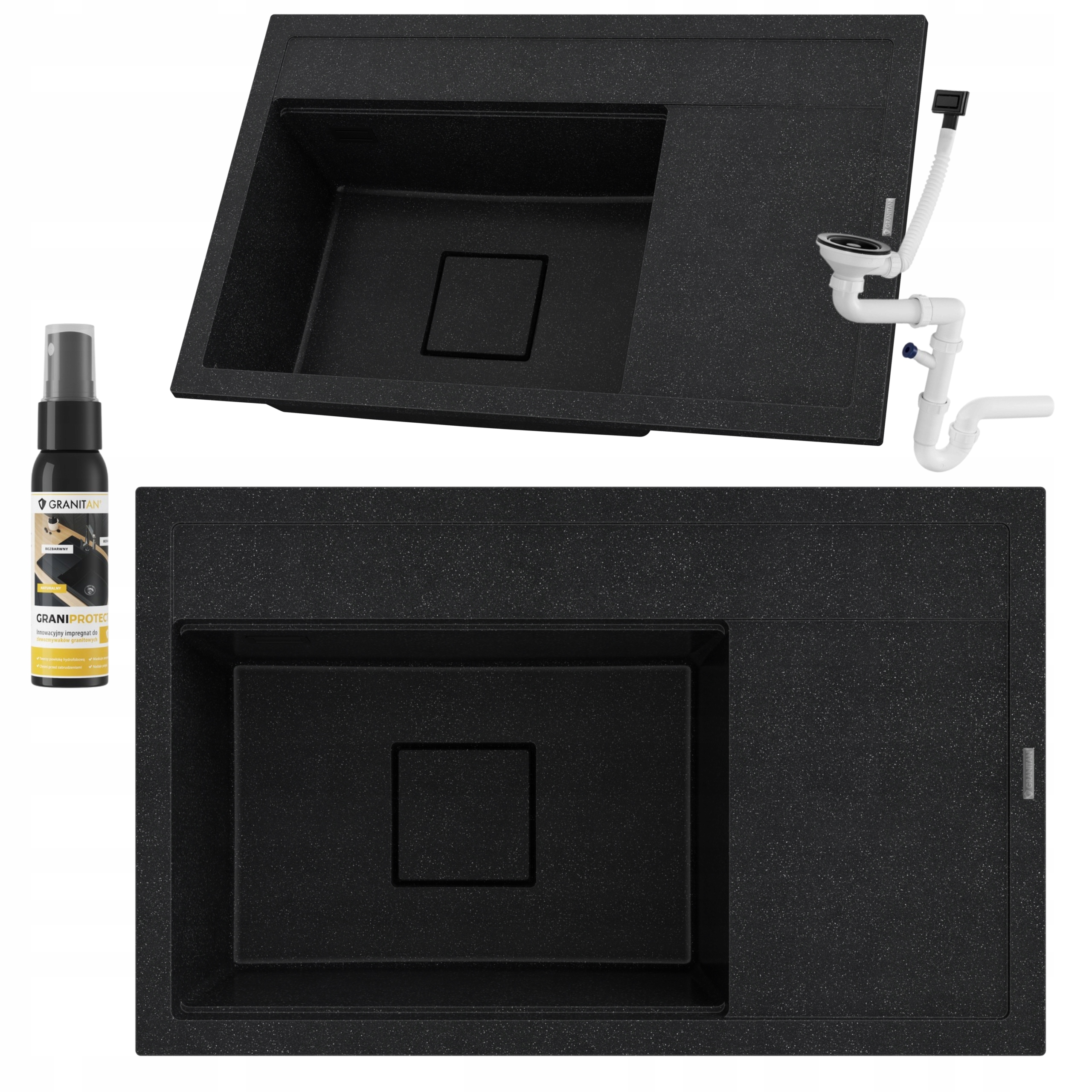 Granitový drez rendo čierny škvrnitý komora ľavá moderná