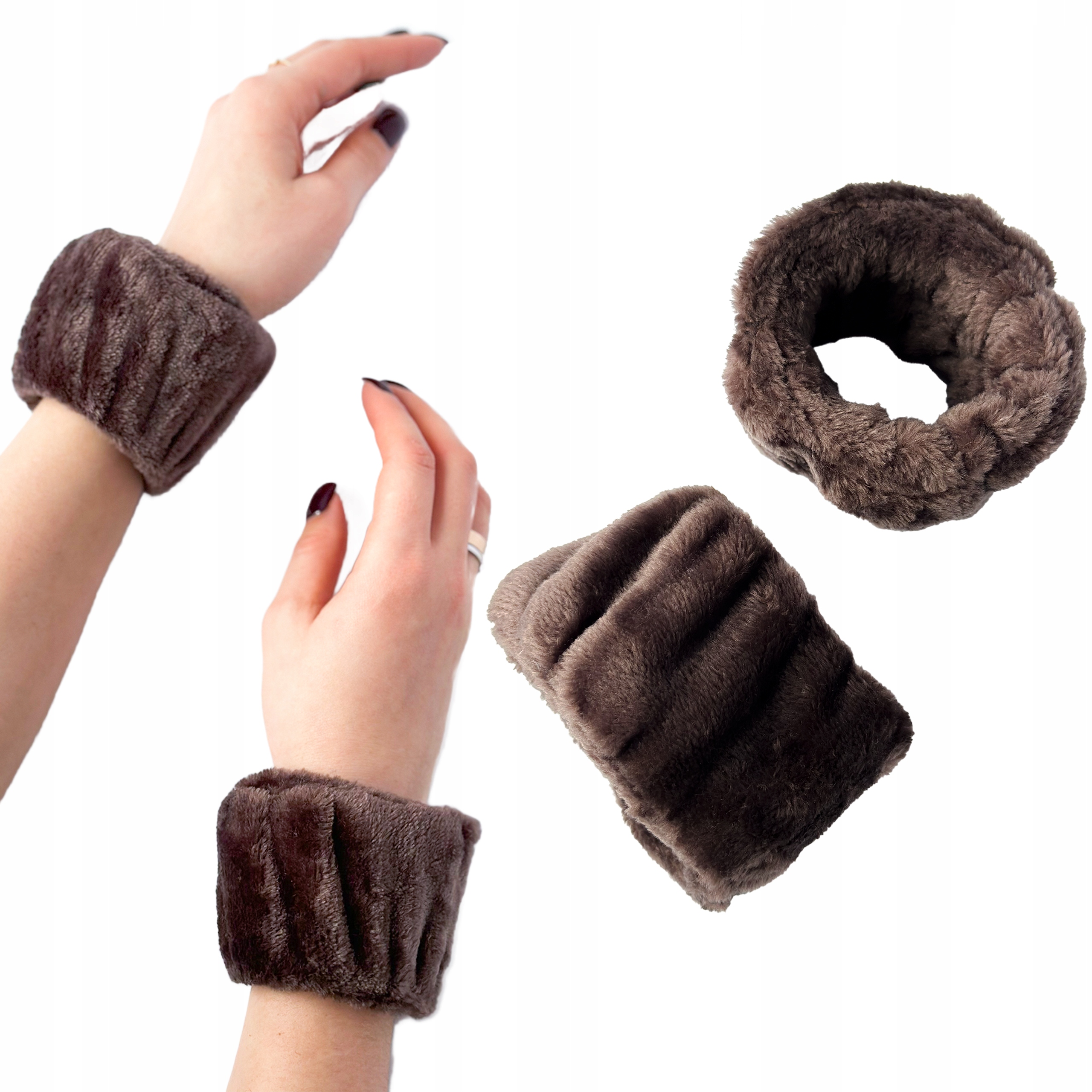 OPASKI NA NADGARSTKI DO PIELĘGNACJI TWARZY SPA PLUSZOWE BRĄZOWE 2 SZT